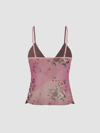 Mesh V-Ausschnitt Rosen Crop Top