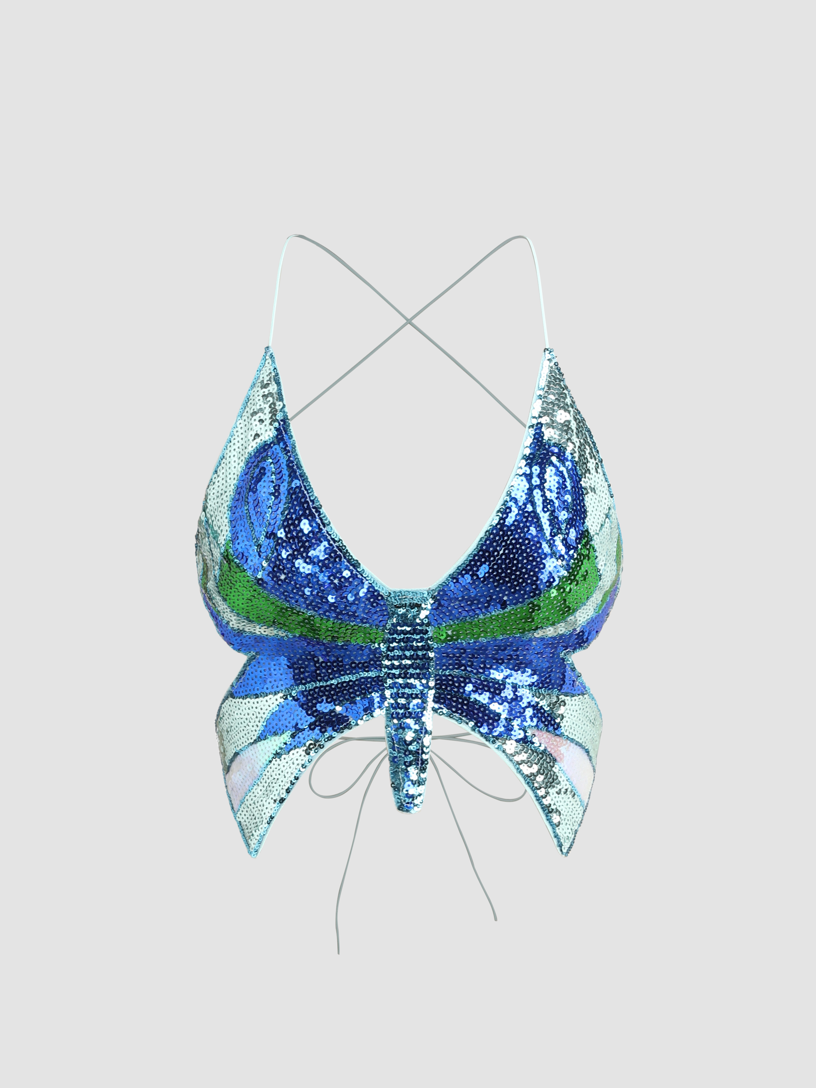 Sequin Butterfly Shaped Backless Cami Crop Top - Cider