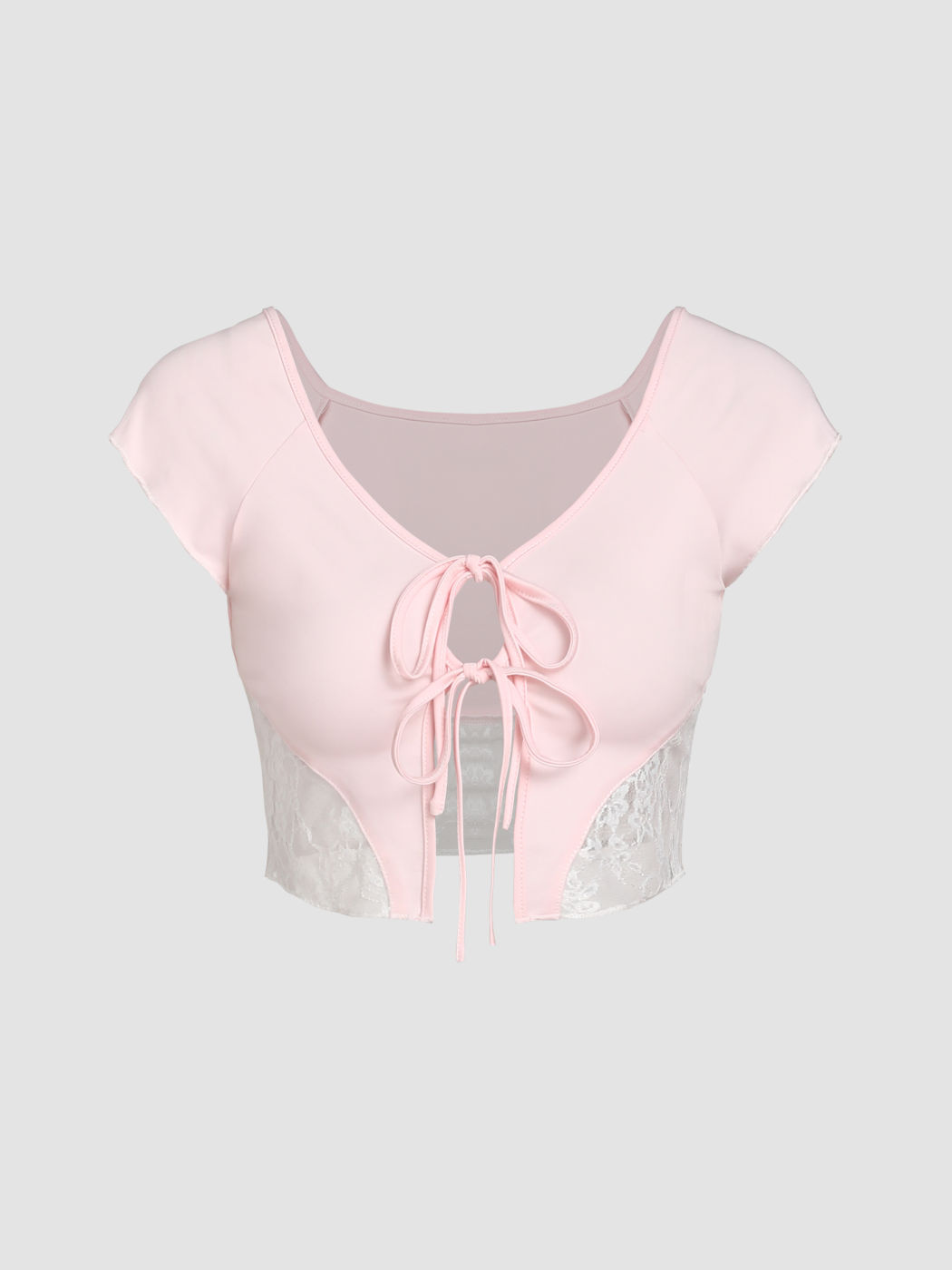 Contrasting Lace Knotted Crop Top For Daily Casual