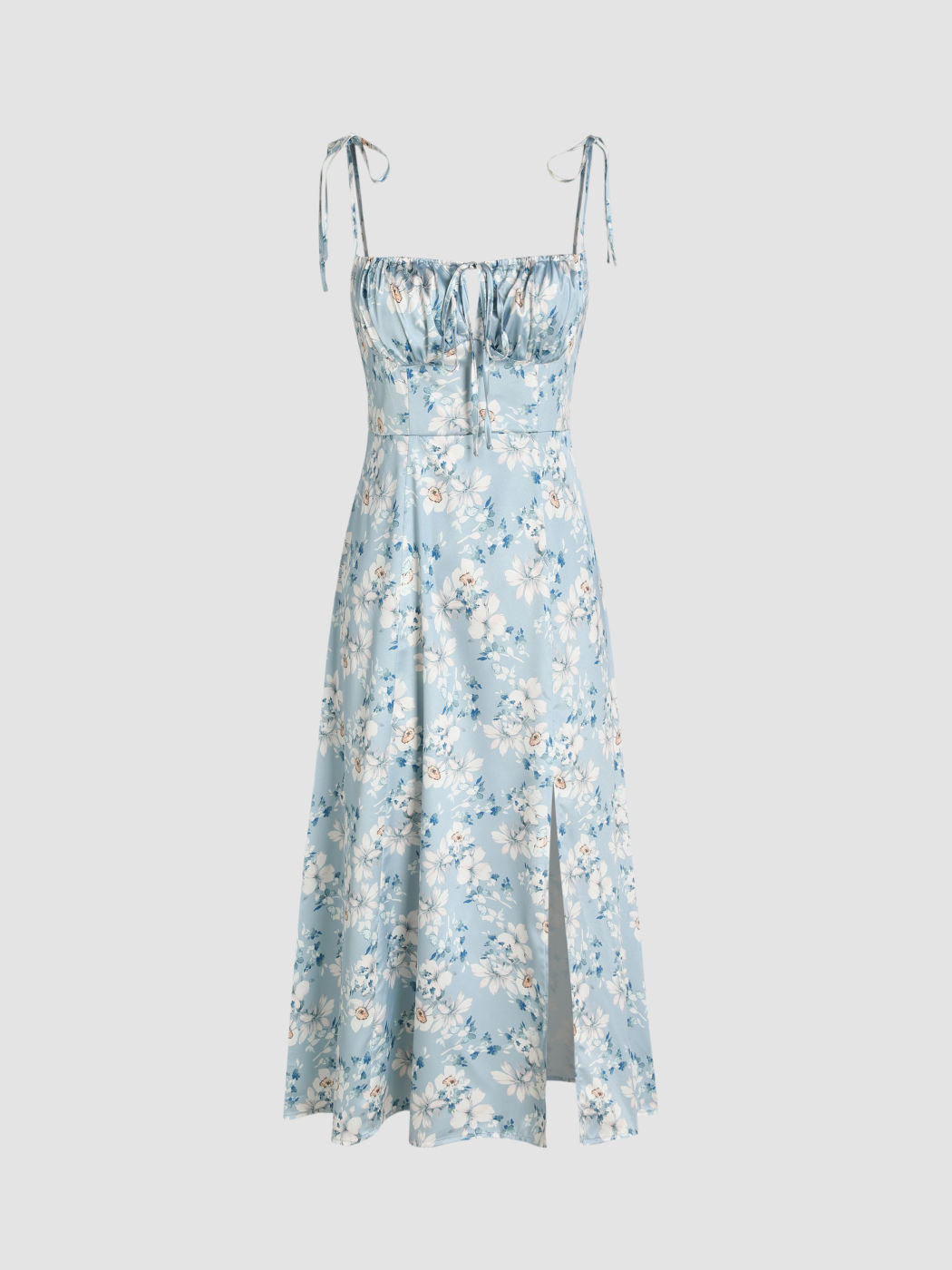 Midikleid aus Satin mit geknotetem Schlitz und Blumenmuster