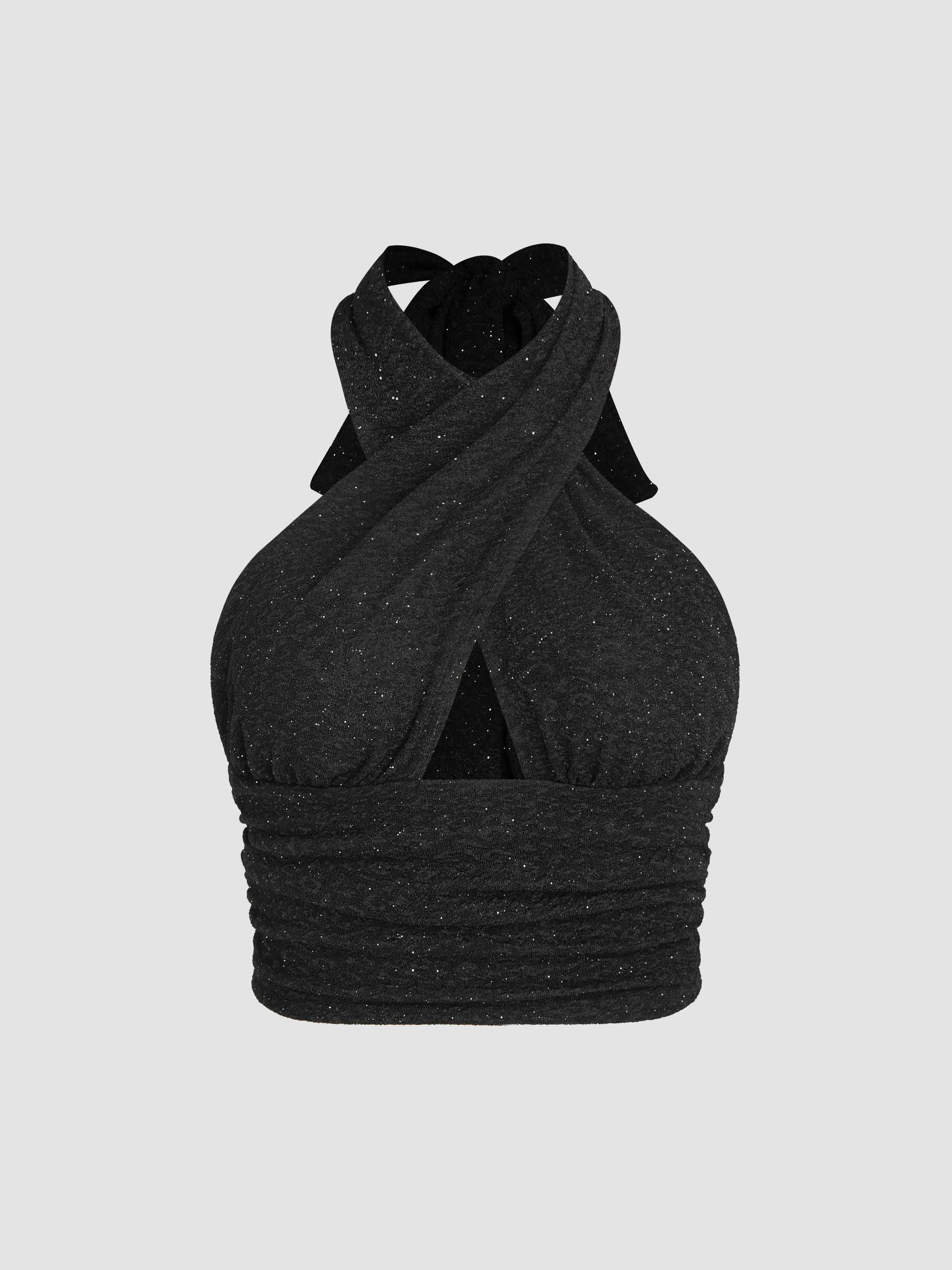 Halloween Glitter Cross Halter Crop Tank Top For Date