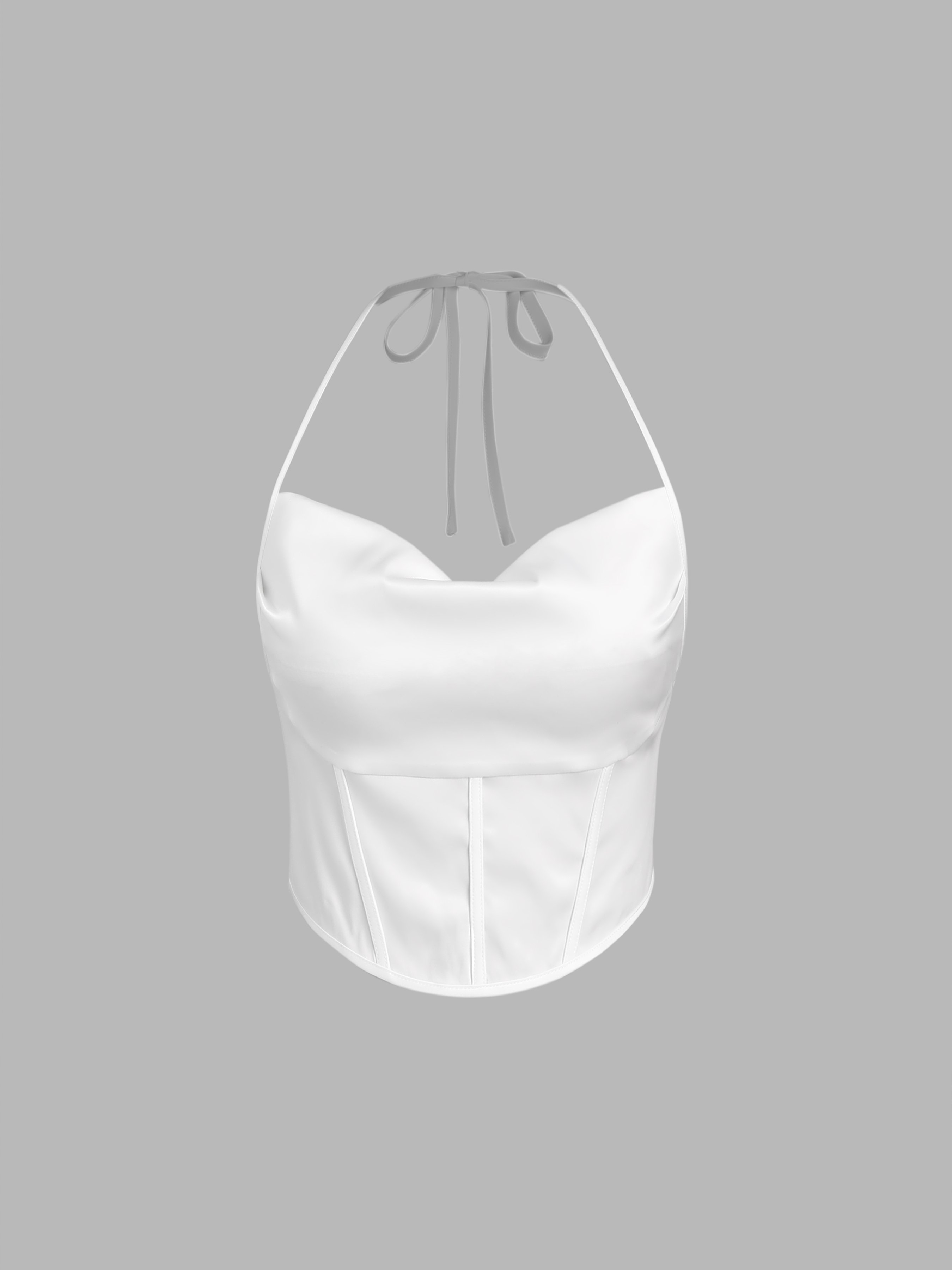 White Slim Fit Satin V-Neck Bow Spaghetti Strap Corset Tank Top