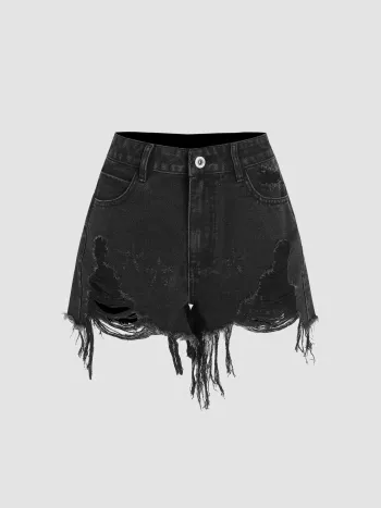 Shorts en denim à bordure brute et jambes larges