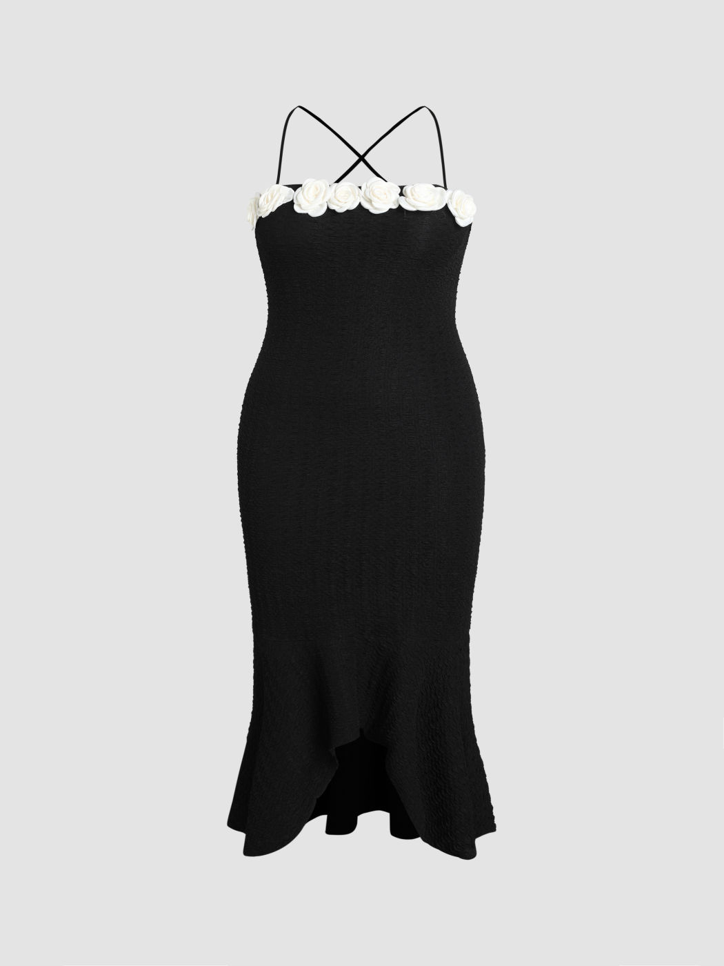 Maxikleid mit asymmetrischem Saum und 3D-Blumenmuster Kurve & Plus