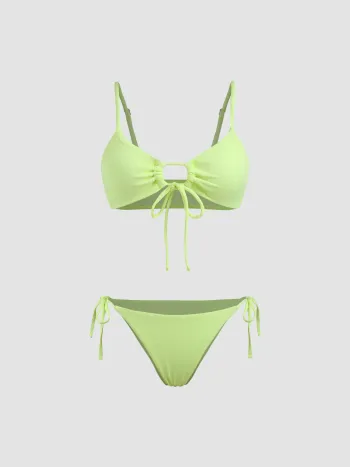 Einfarbiges O-Ring Frontgebundenes Bikini-Set