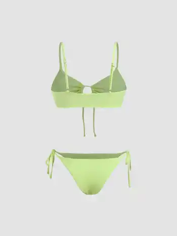 Solid O-Ring Front Tied Bikini Set