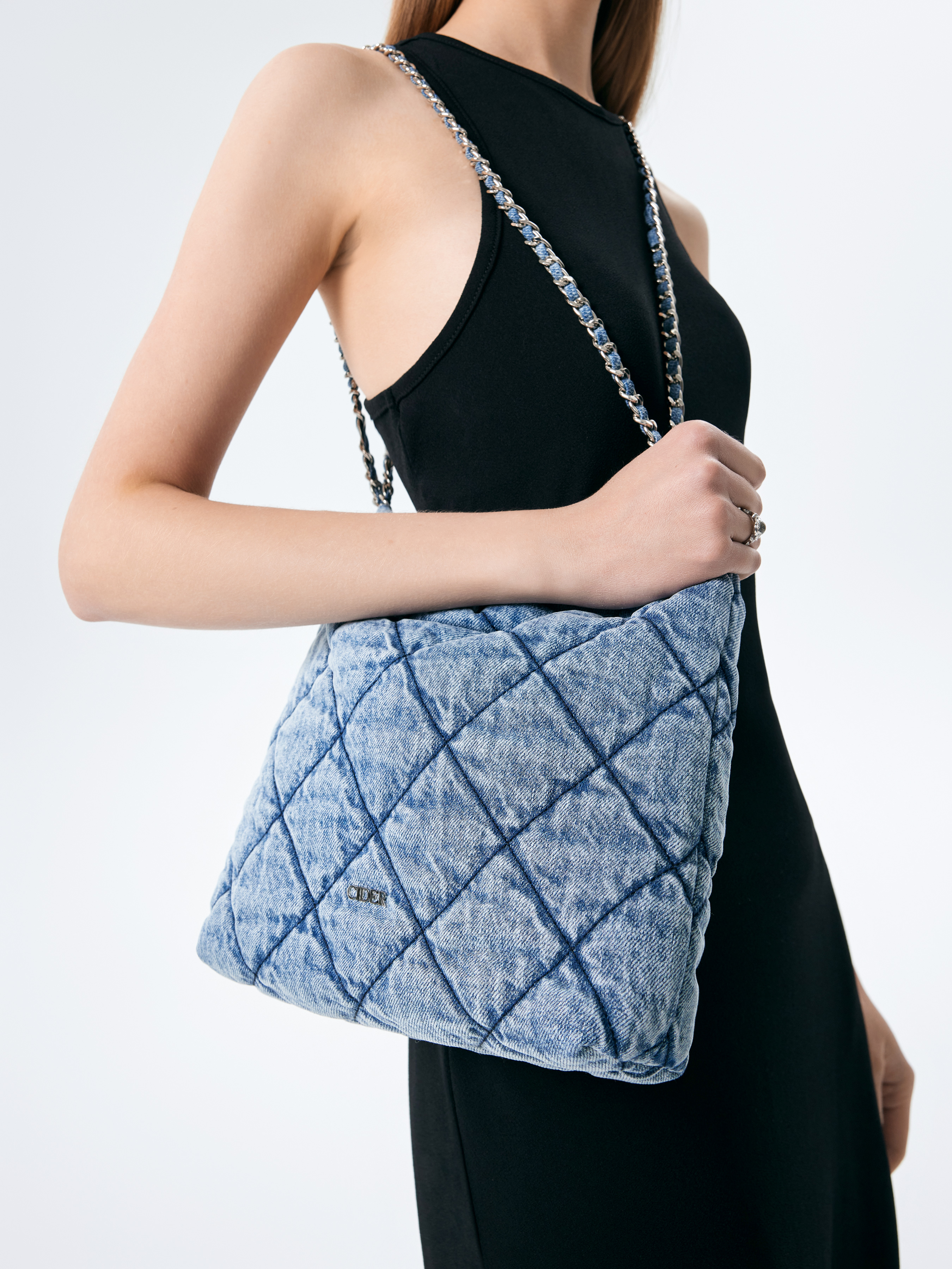 Quilted Chain Shoulder Tote Bag - Cider