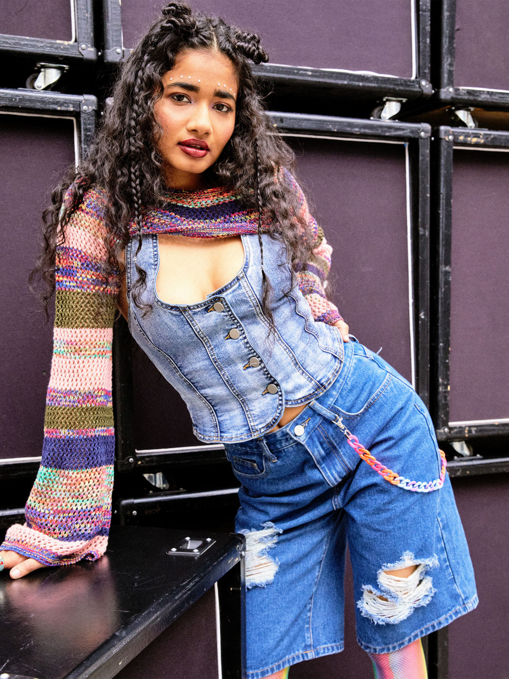 Denim Neckholder Weste mit Knöpfen