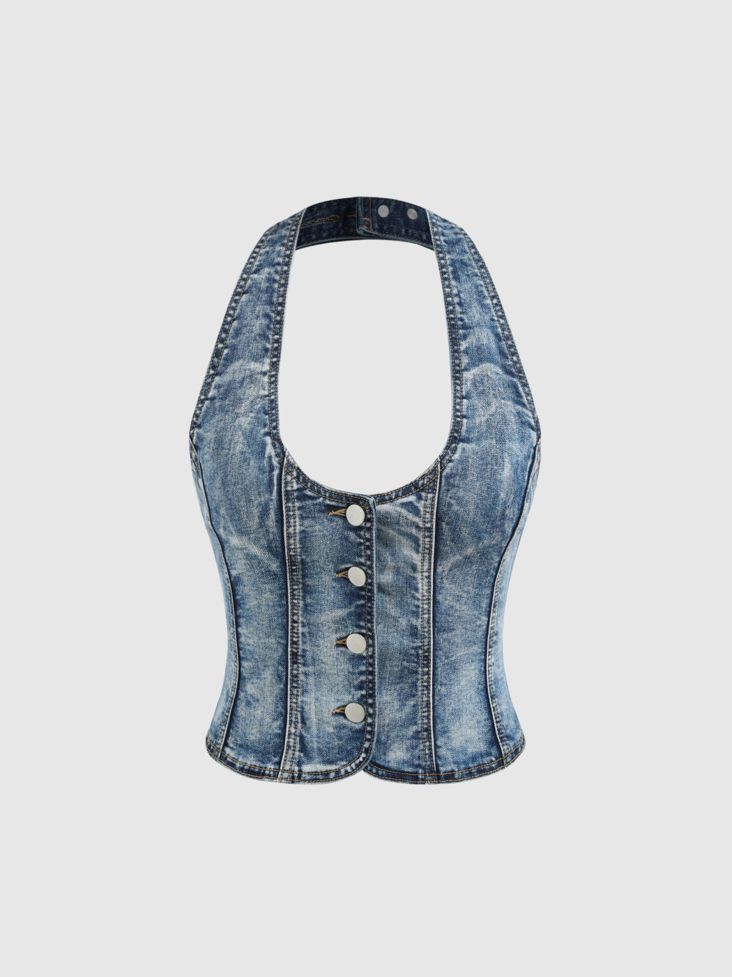 Denim Neckholder Weste mit Knöpfen