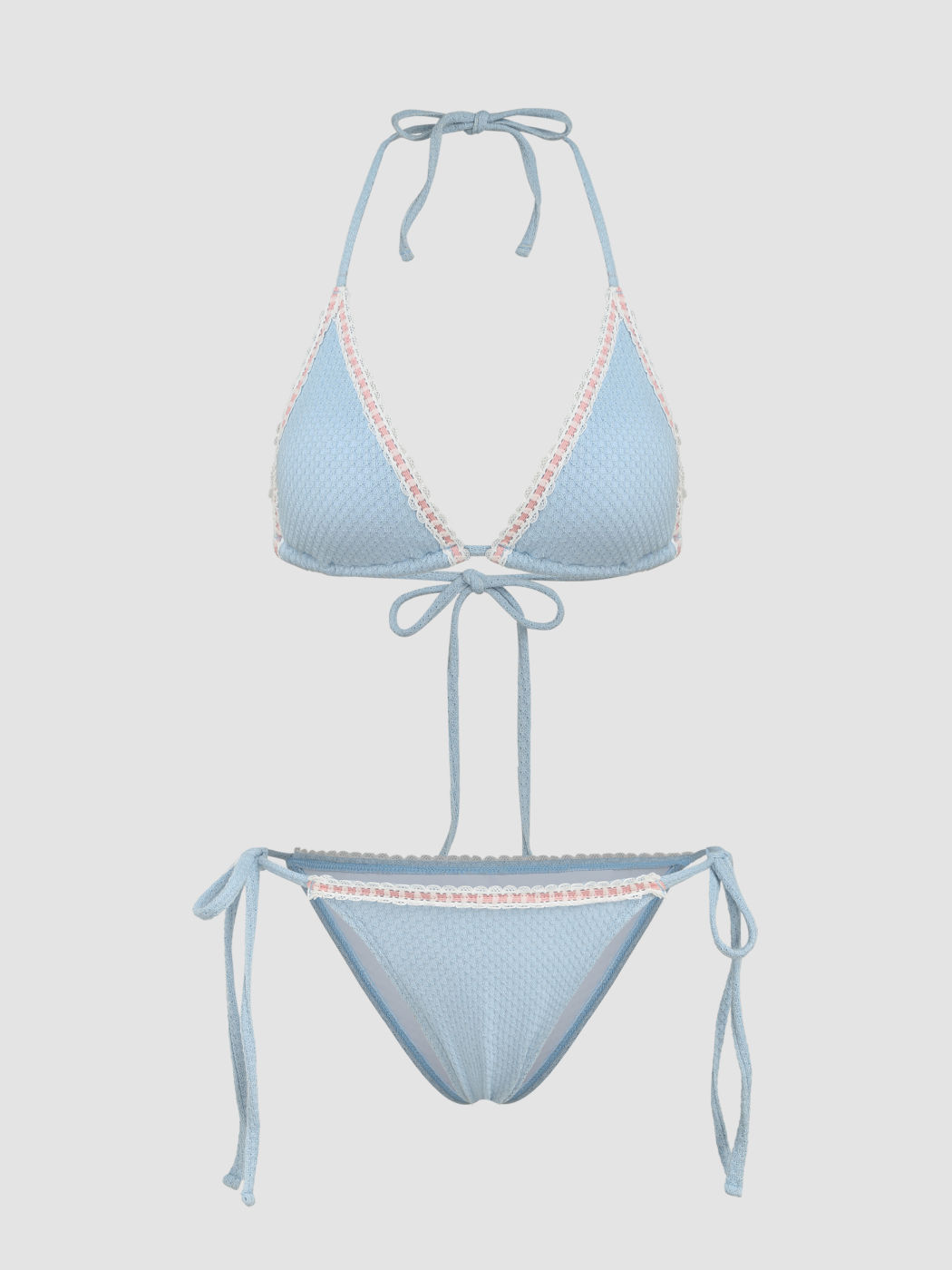 Bikini-Badeanzug mit seitlichem Bindeband und Spitzenbesatz