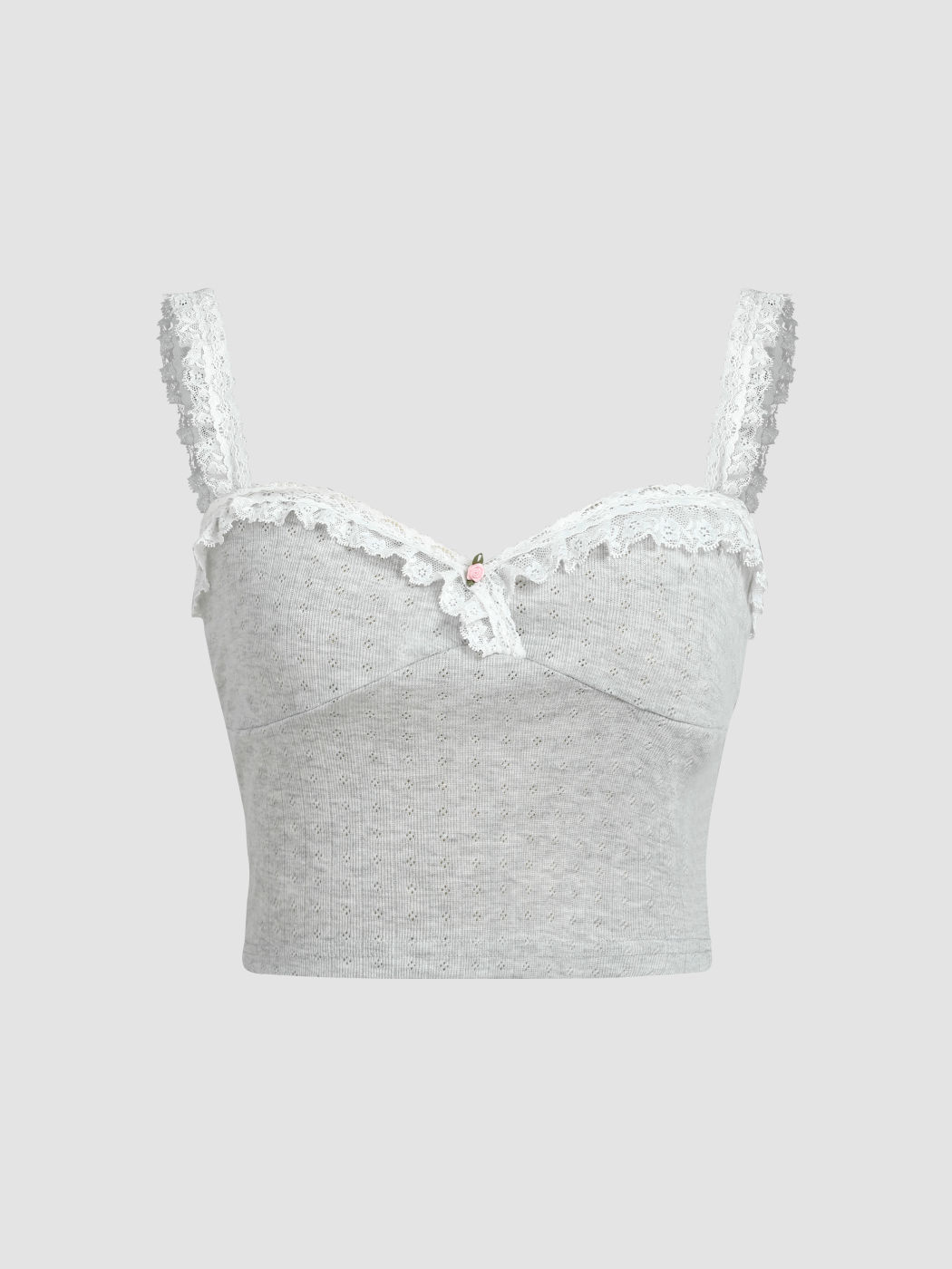 Tanktop aus Jersey mit Rosette und Spitzenbesatz