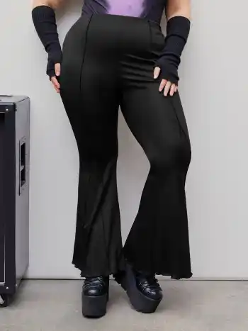 High Waist Solid Stitch Flared Trousers Curve & Plus