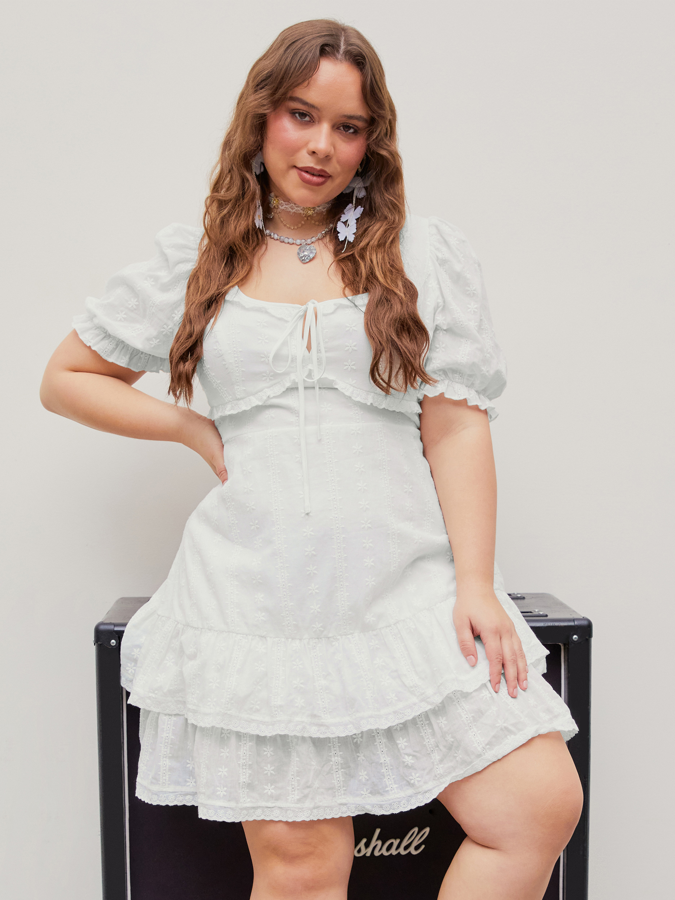 Curve & Plus Square Neck Ruffle Mini Dress