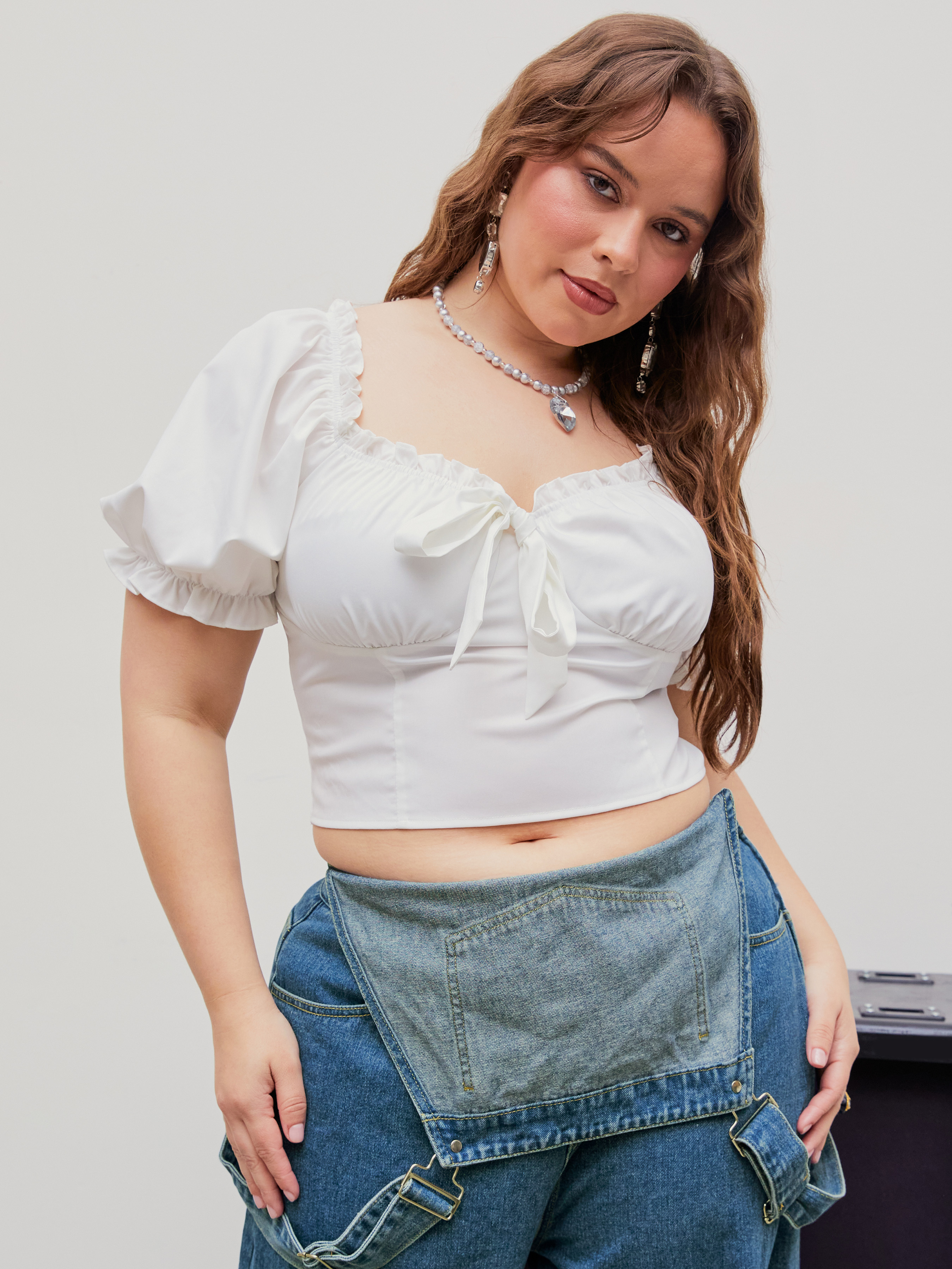 puff sleeve crop top plus size