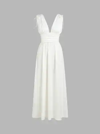 V-Ausschnitt, Spitze, Rückenfrei Maxikleid
