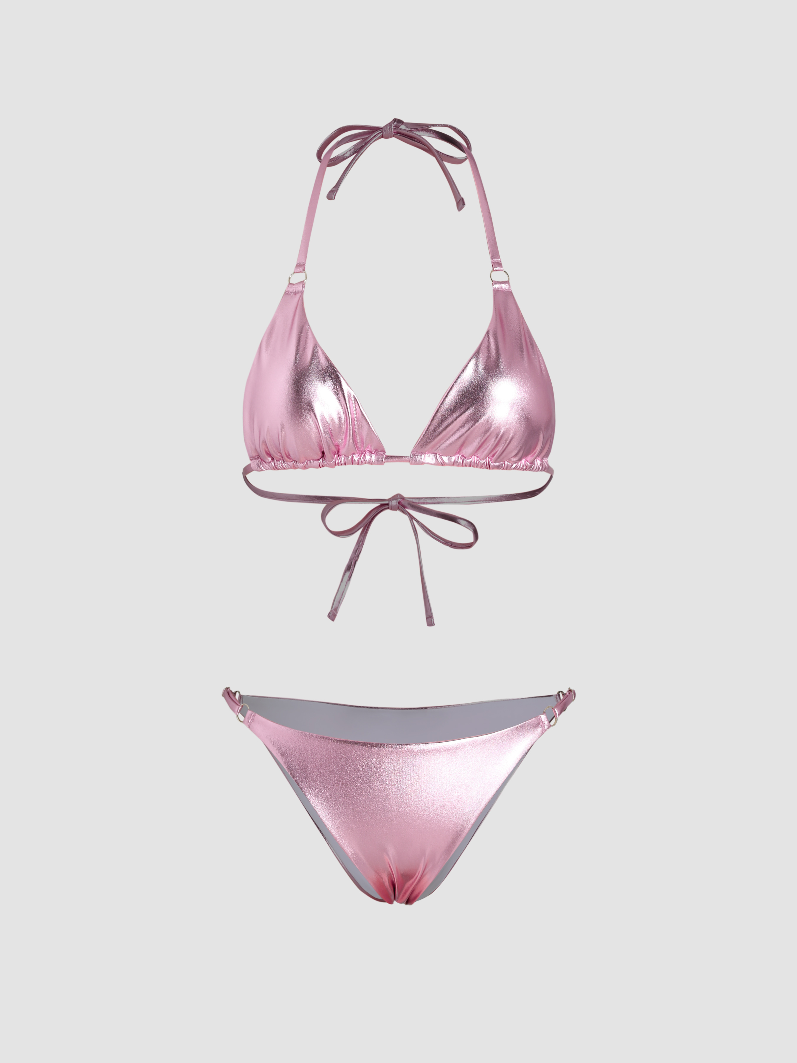 PU Metallic Triangle Bikini Swimsuit