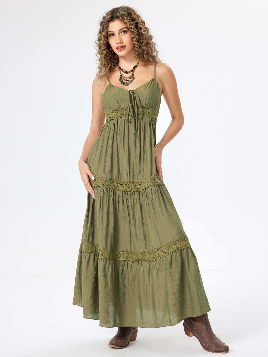 Aushöhlendes Cami-Maxikleid mit Herzausschnitt und Kordelzug