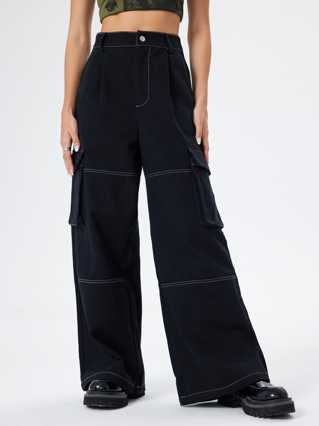  Pantalones Cargo Sólidos con Bolsillo de Puntada