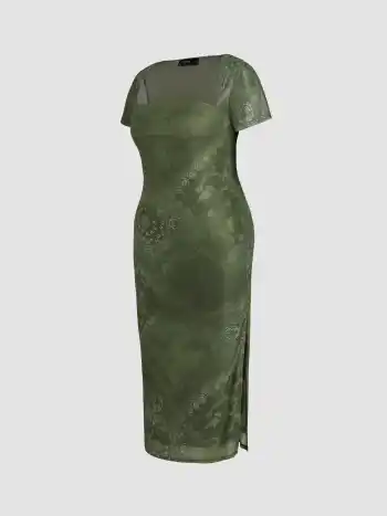 Paisley Pattern Mesh Maxi Dress Curve & Plus