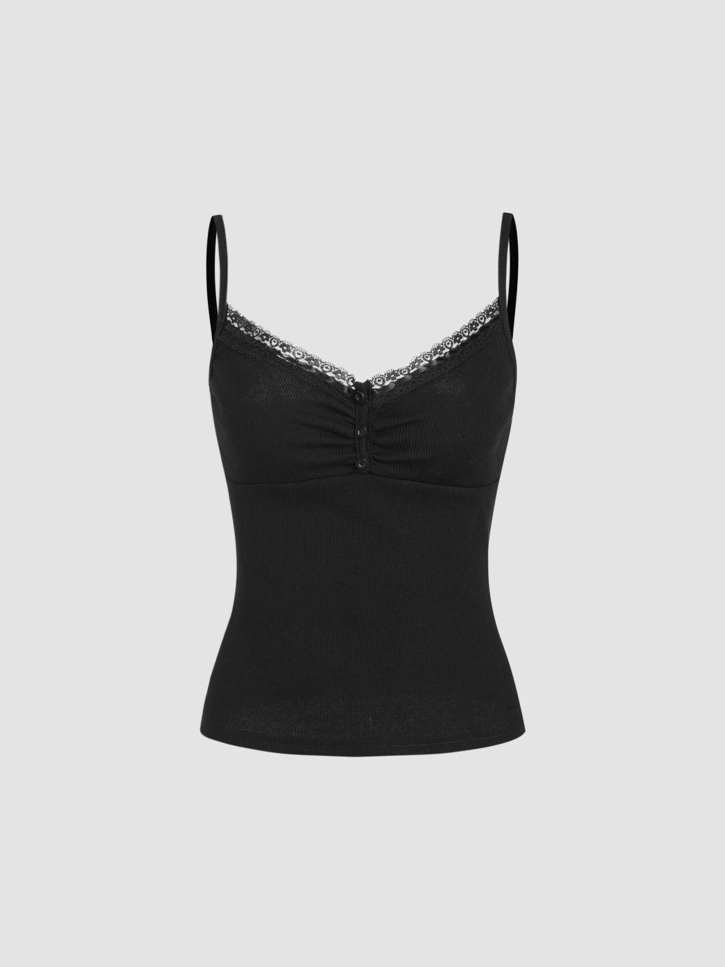 Tanktop mit geripptem Spitzenbesatz