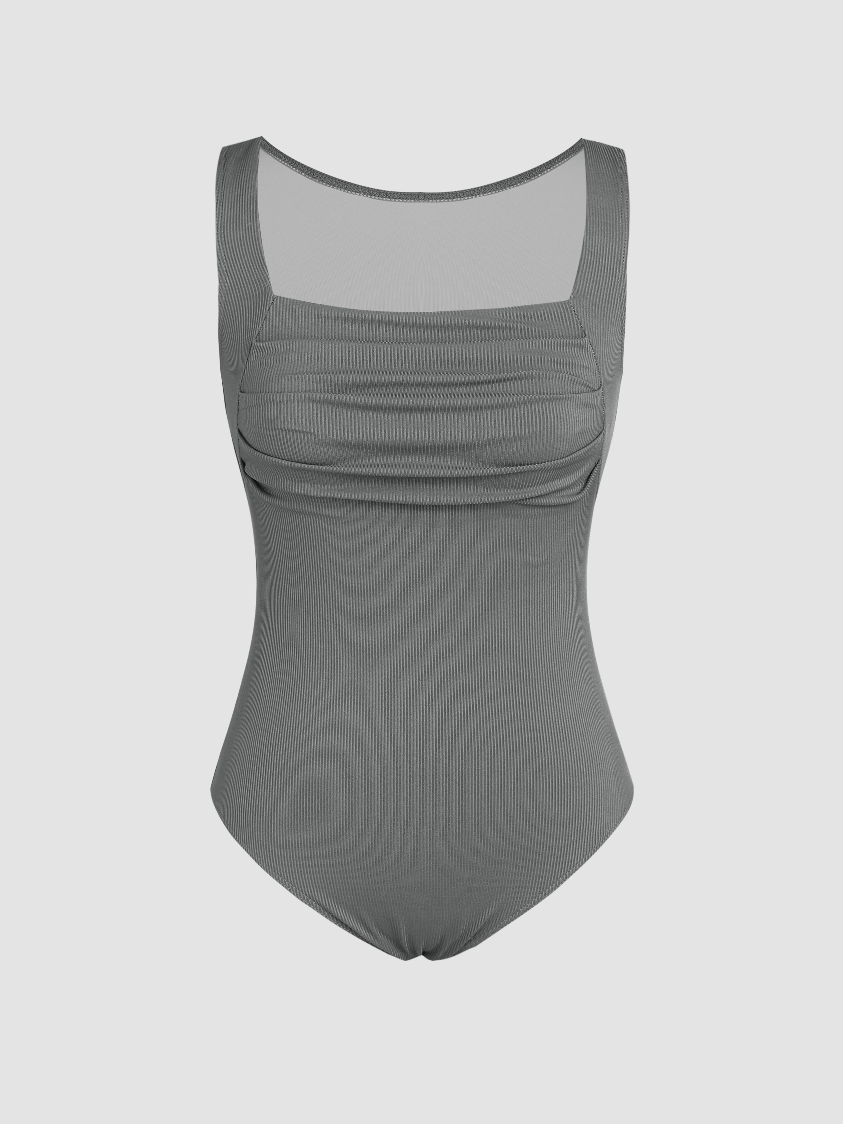 Shirred Square Back One Piece Swimsuit