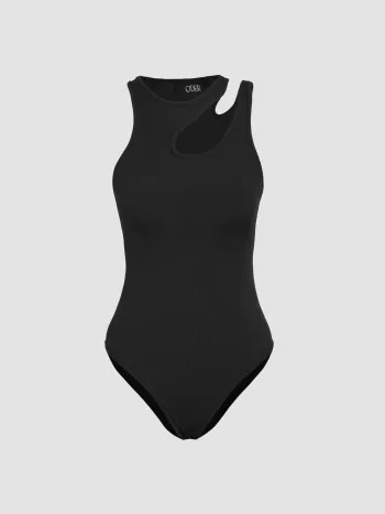 Body sin mangas con cuello asimétrico liso