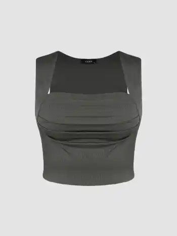 gerüschtes Crop-Top mit eckigem Ausschnitt Kurve & Plus