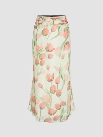 Mesh Floral Mid Waist Maxi Rock