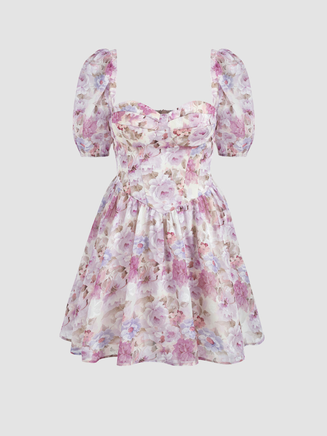 Sadie's Floral Sweetheart Puff Sleeve Ruffle Mini Dress