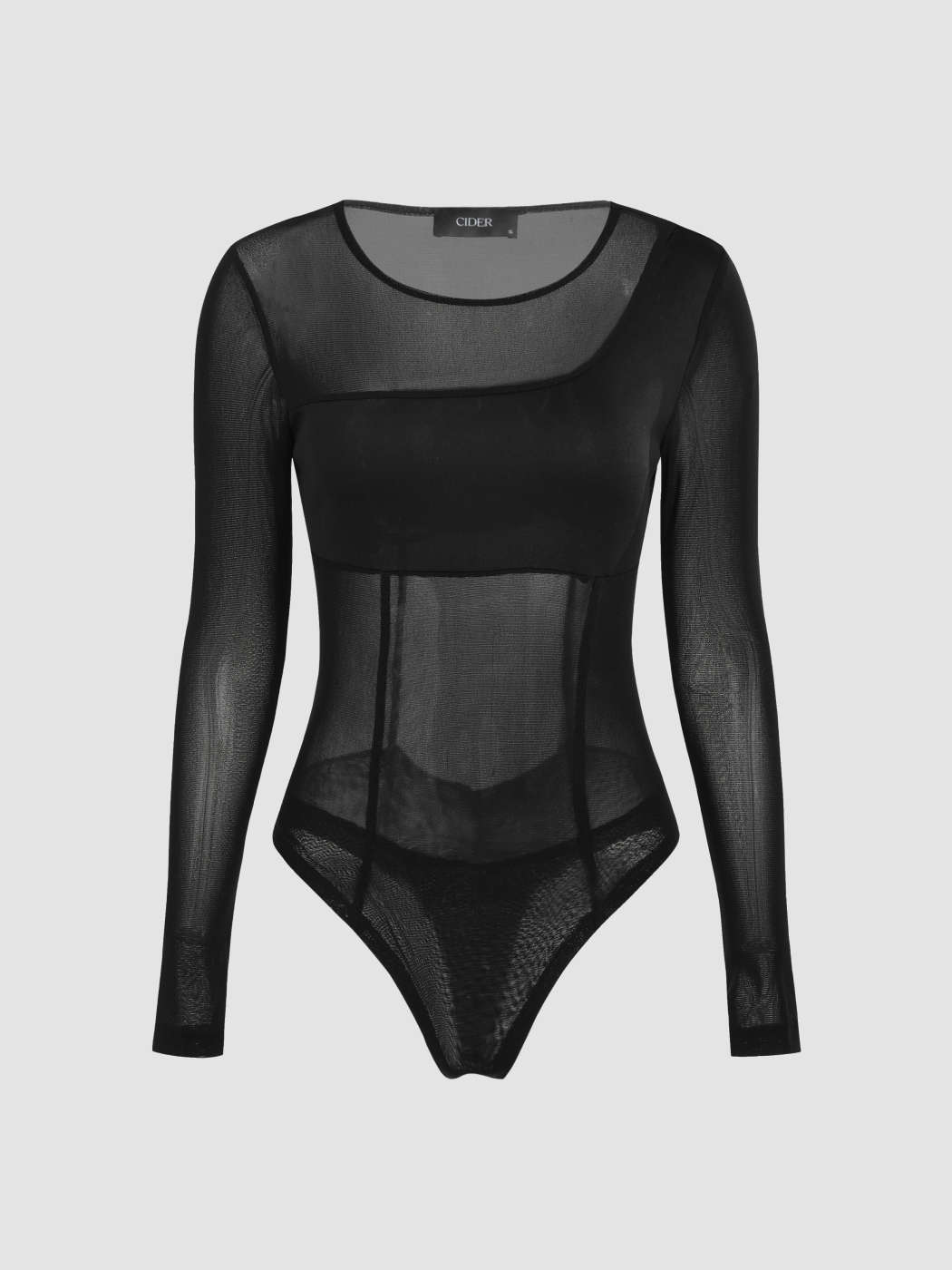 Sheer Bodysuits, Inc Black, Mesh & Long Sleeve