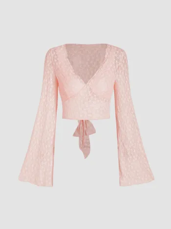 V-Ausschnitt Blumenmuster Rückenbindung Bluse