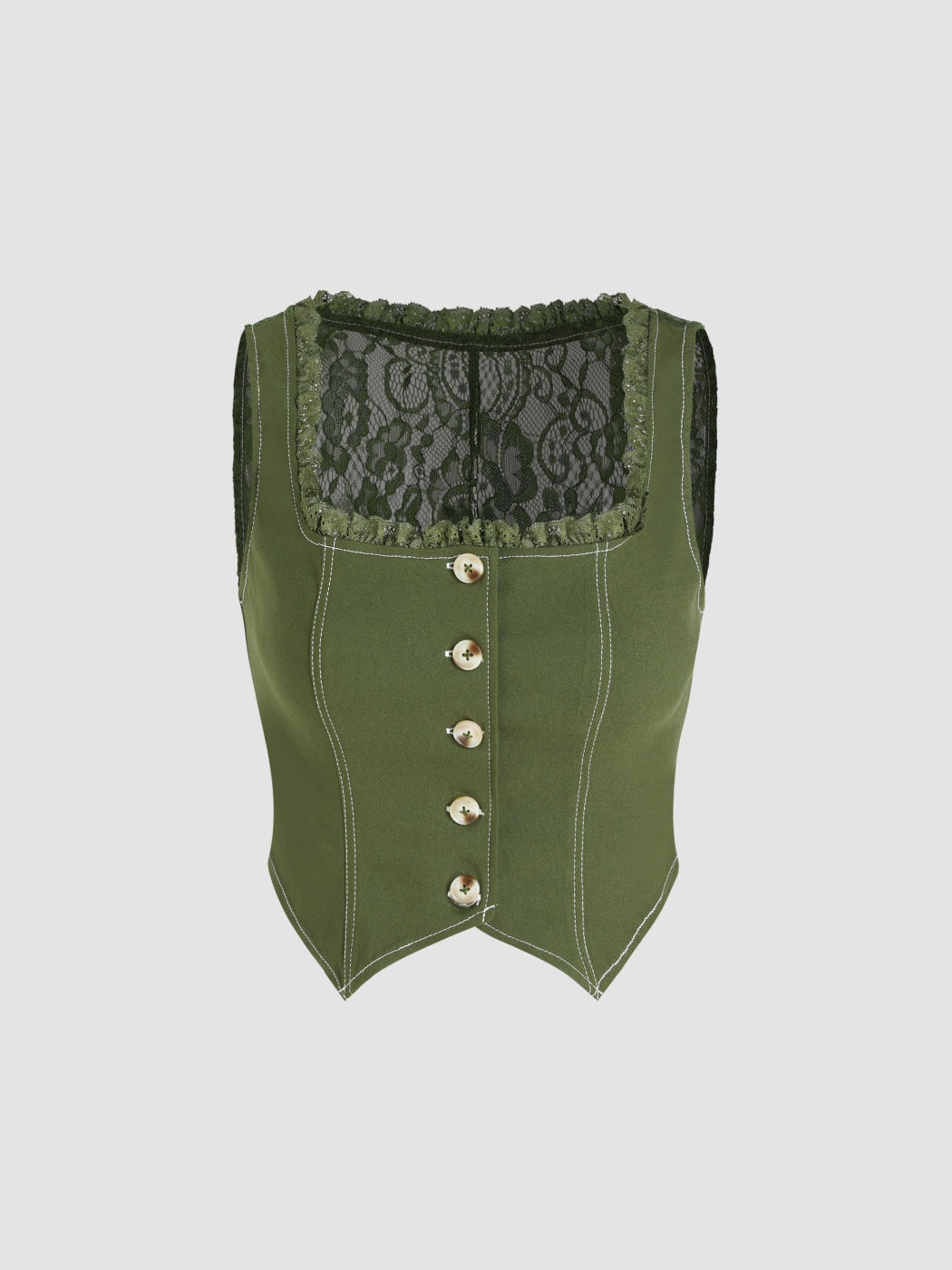 Crop-Tanktop mit Spitzenbesatz und Knöpfen