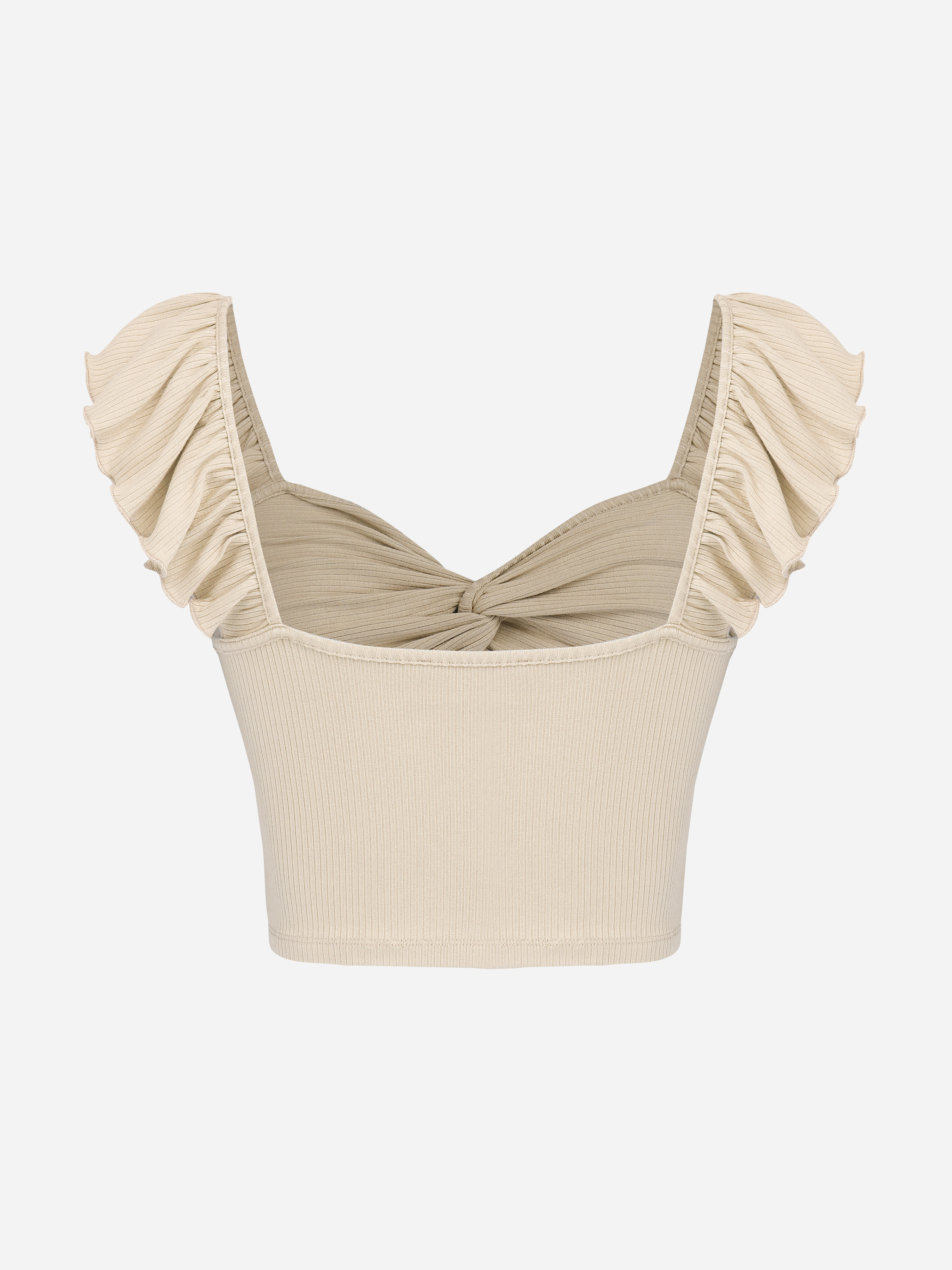 トップス melt twist cropped tops theredthread Cute Tops Knit Fabric Solid Twist Ruffle Sleeve Crop Top For