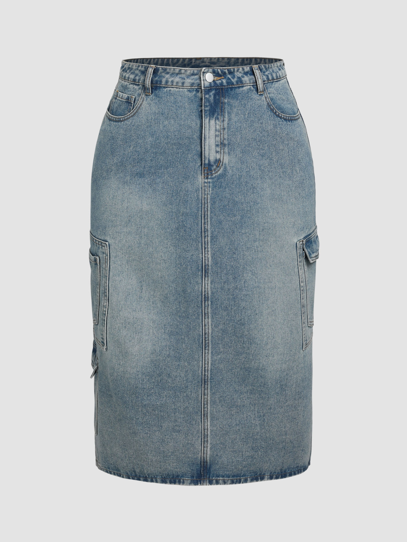 Midirock aus gewaschenem Cargo-Denim Kurve & Plus