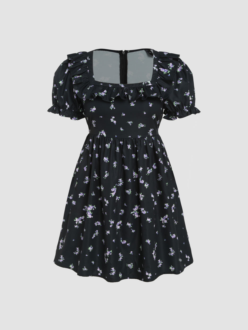 Woven Floral Square Neck Ruffle Mini Dress For Daily Casual Vacation