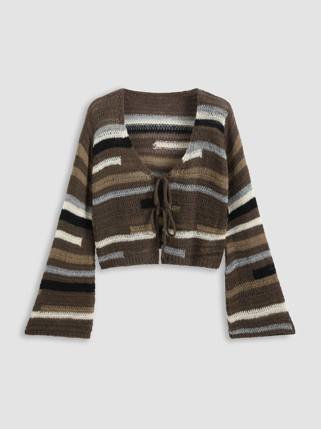 Cardigan mit Streifen und Strickmuster zum Binden Kurve & Plus