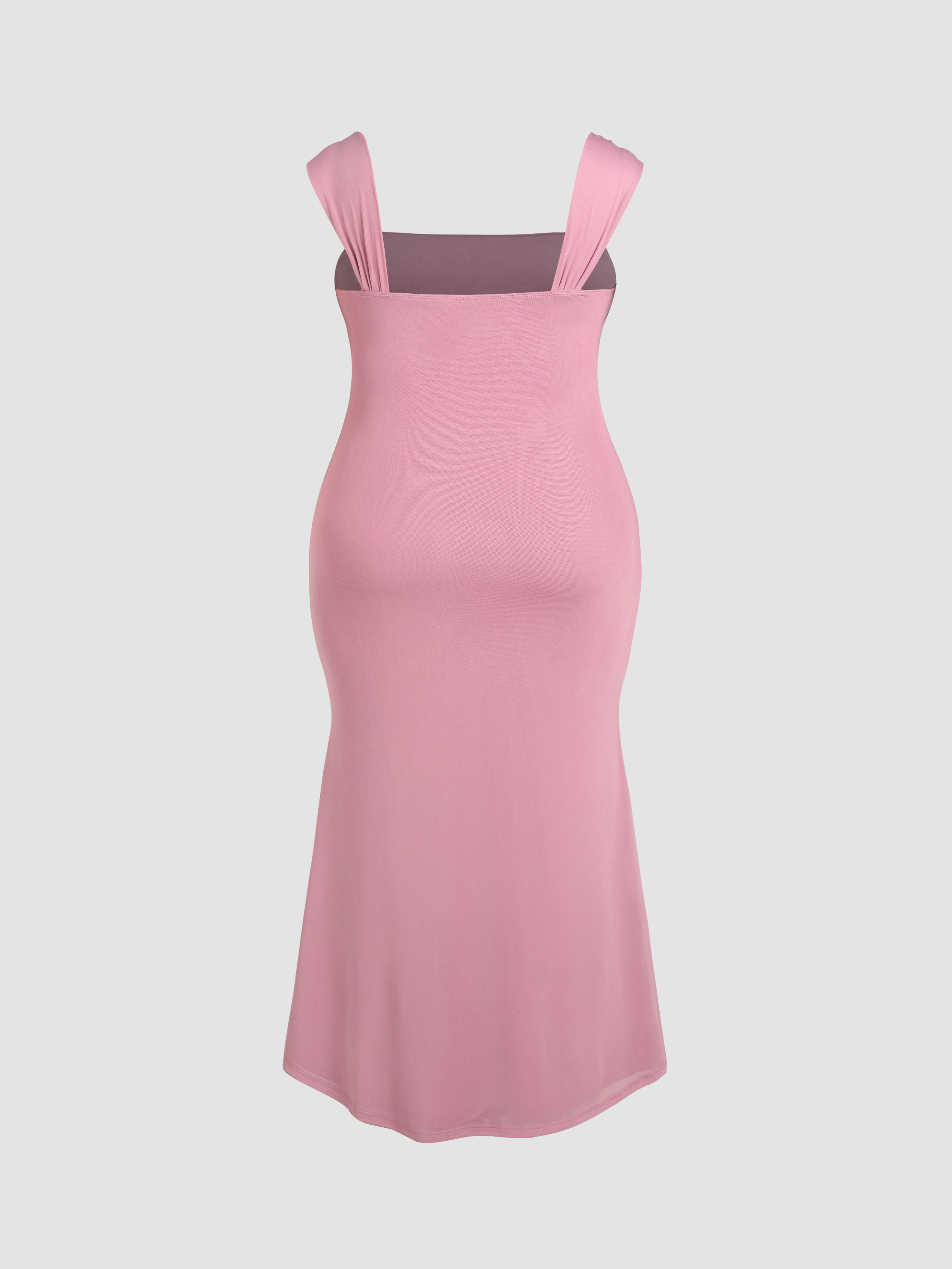 Curve & Plus Rose Mesh Ruched Ruffle Maxi Dress For Date Music  Festival/Live House Party/Clubbing Exhibition