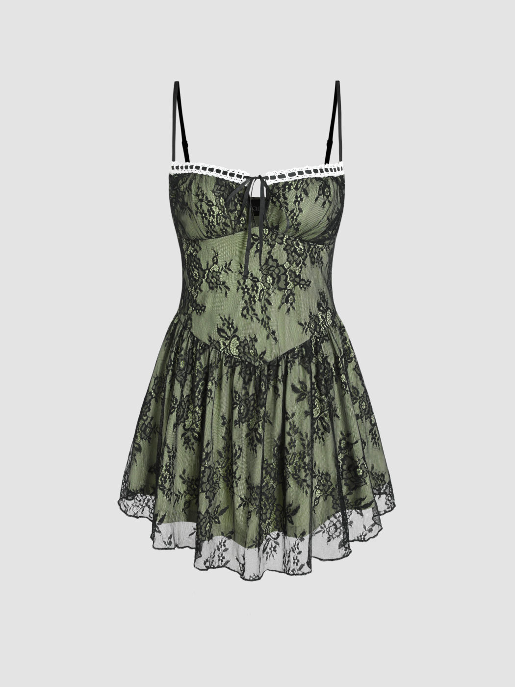 Geknotetes Rüschen-Minikleid mit floraler Spitze