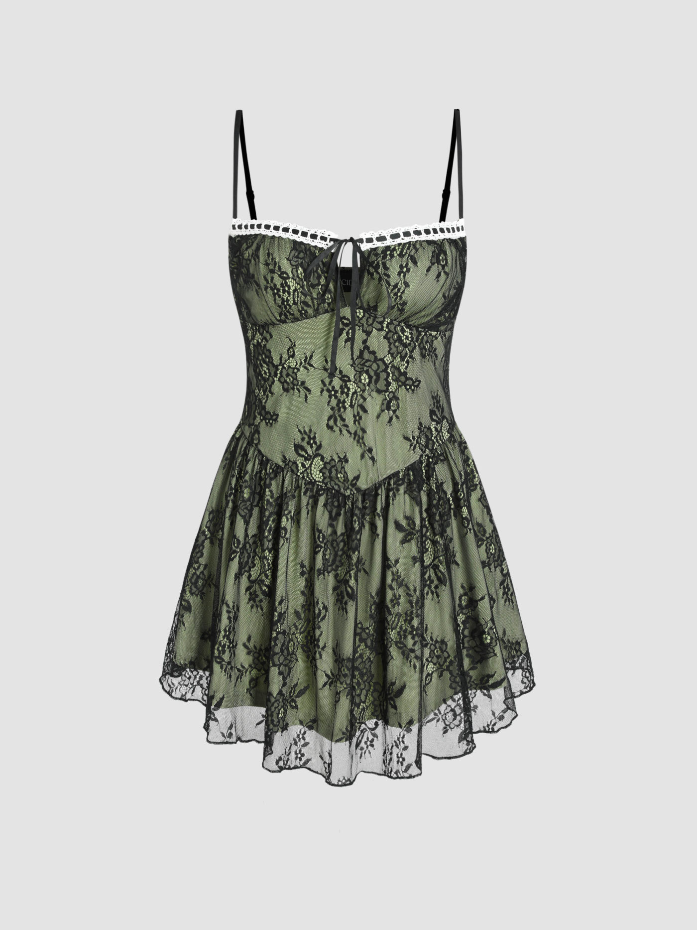 Floral Lace Knotted Ruffle Mini Dress