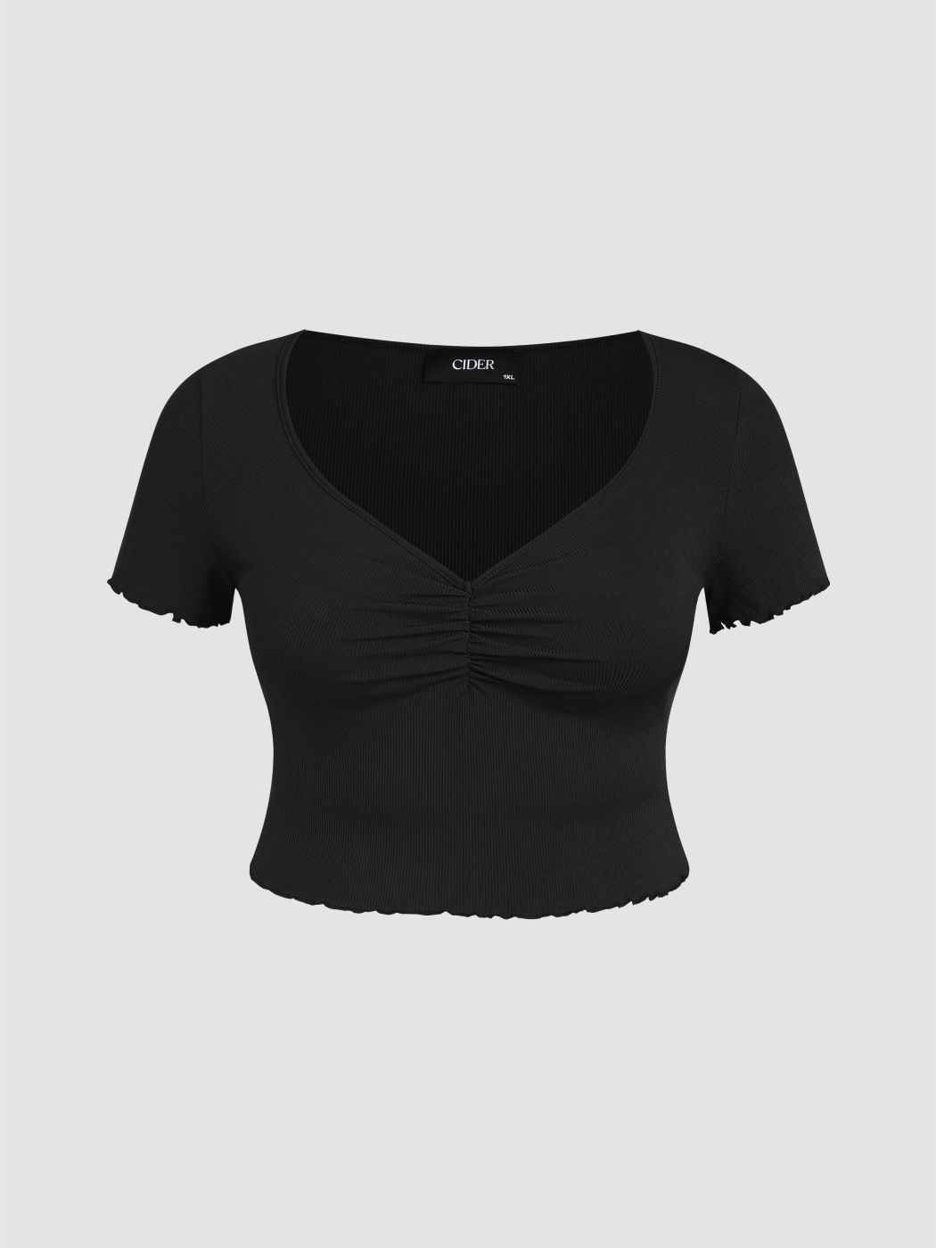 V-Ausschnitt Rüschen Crop Tee Kurve & Plus