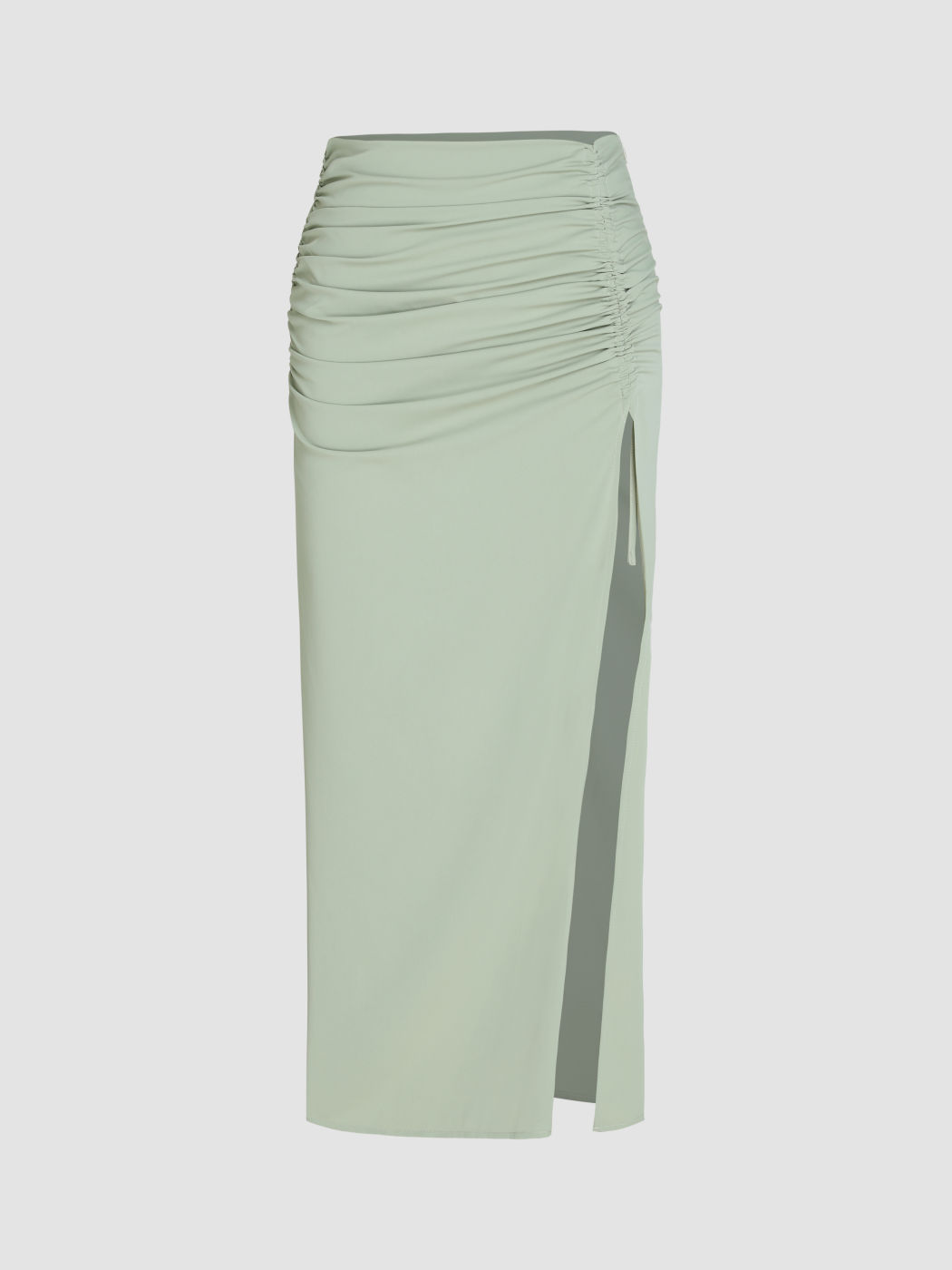 High Waist Ruched Split Maxi Skirt