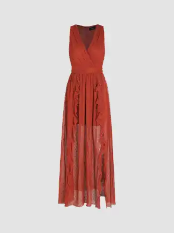 V-neck Ruffle Hem Maxi Dress