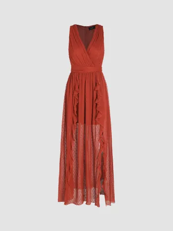 V-neck Ruffle Hem Maxi Dress