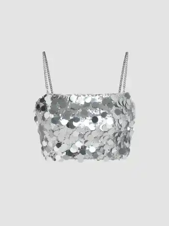 Sequin Zipper Up Crop Cami Top