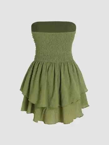 Robe mini en tube plissée et frangée