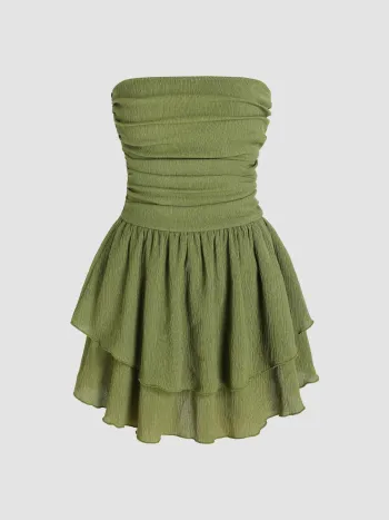 Robe mini en tube plissée et frangée