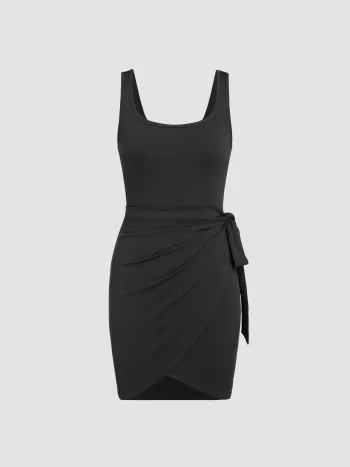 U-Ausschnitt Geknotetes Minikleid