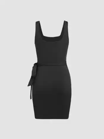 U-Ausschnitt Geknotetes Minikleid