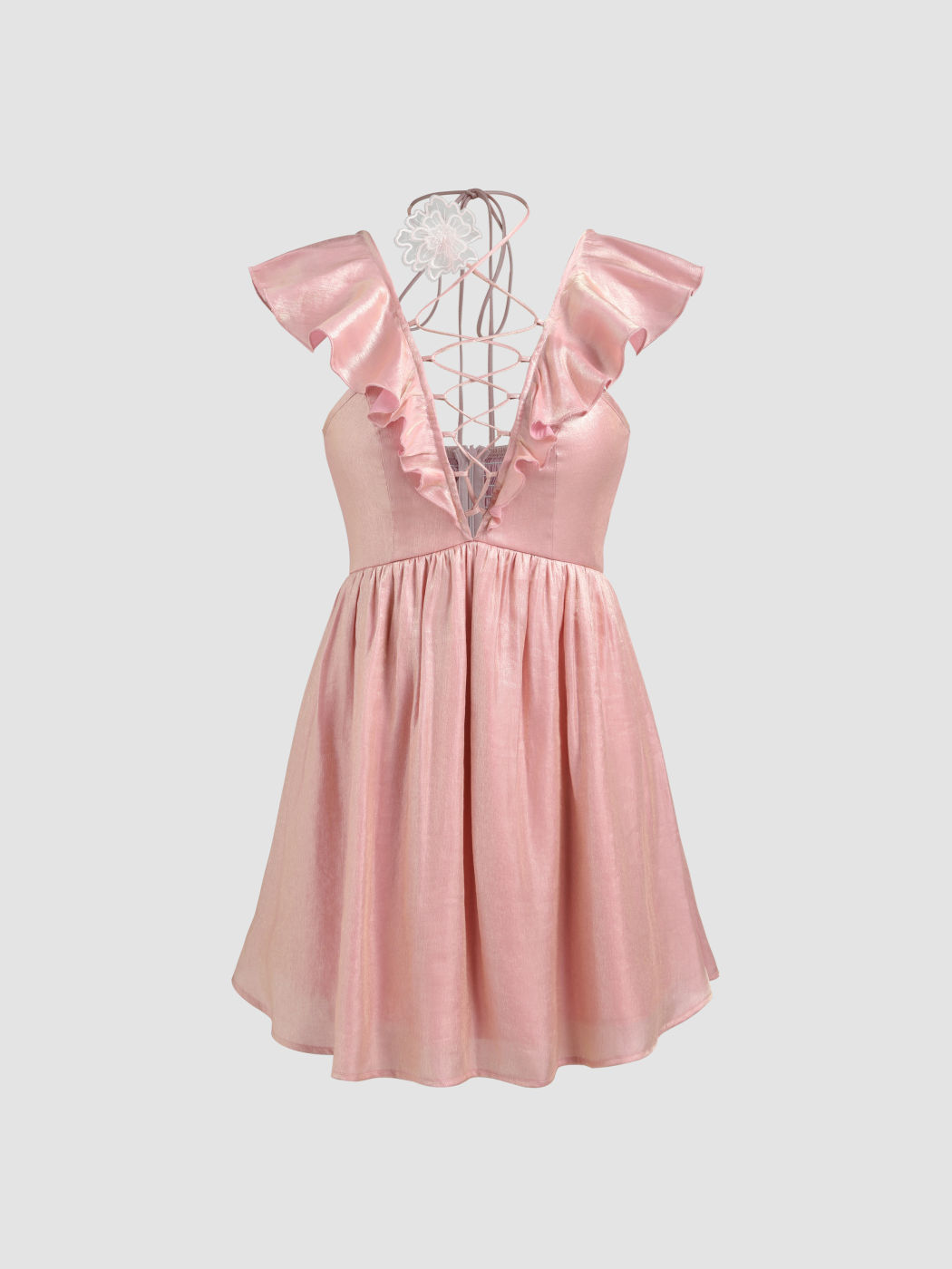Ruffle Hem Floral Halter Mini Dress