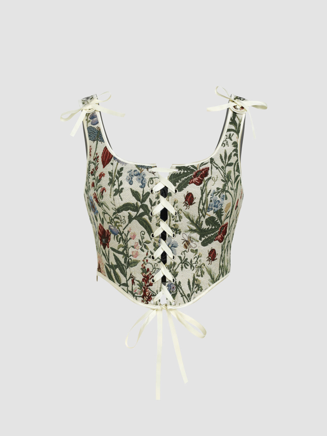Geblümtes, geknotetes Tanktop mit Schnürung